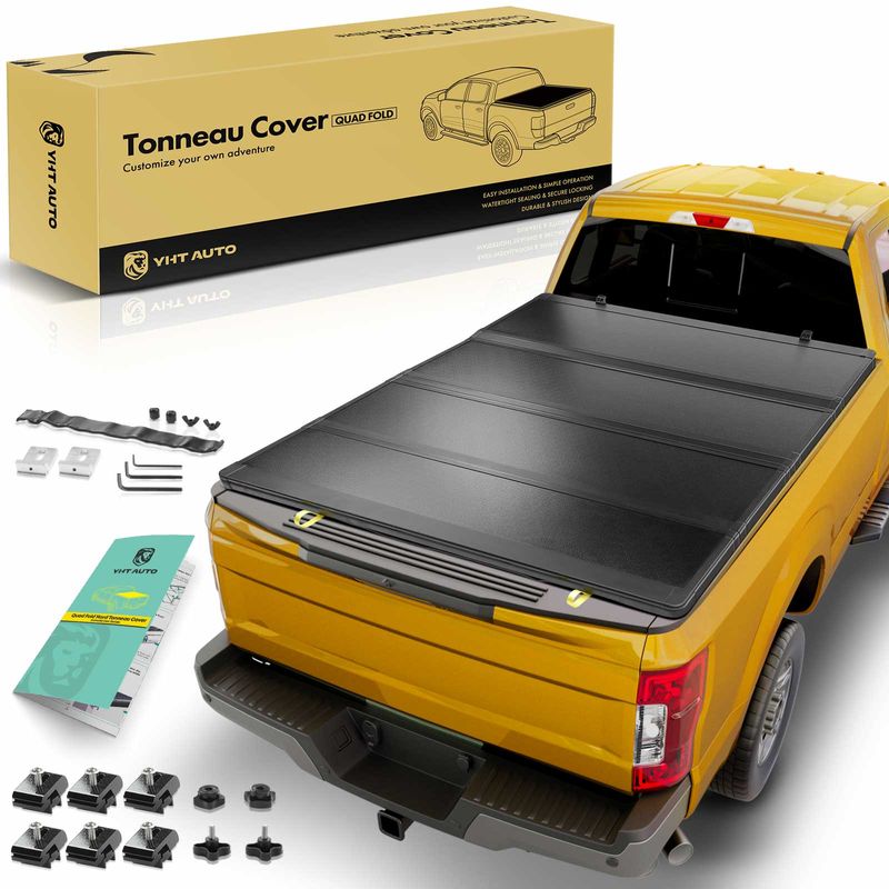 6.1 ft Bed Hard Quad Fold Tonneau Cover with Automatic Locking for 2008