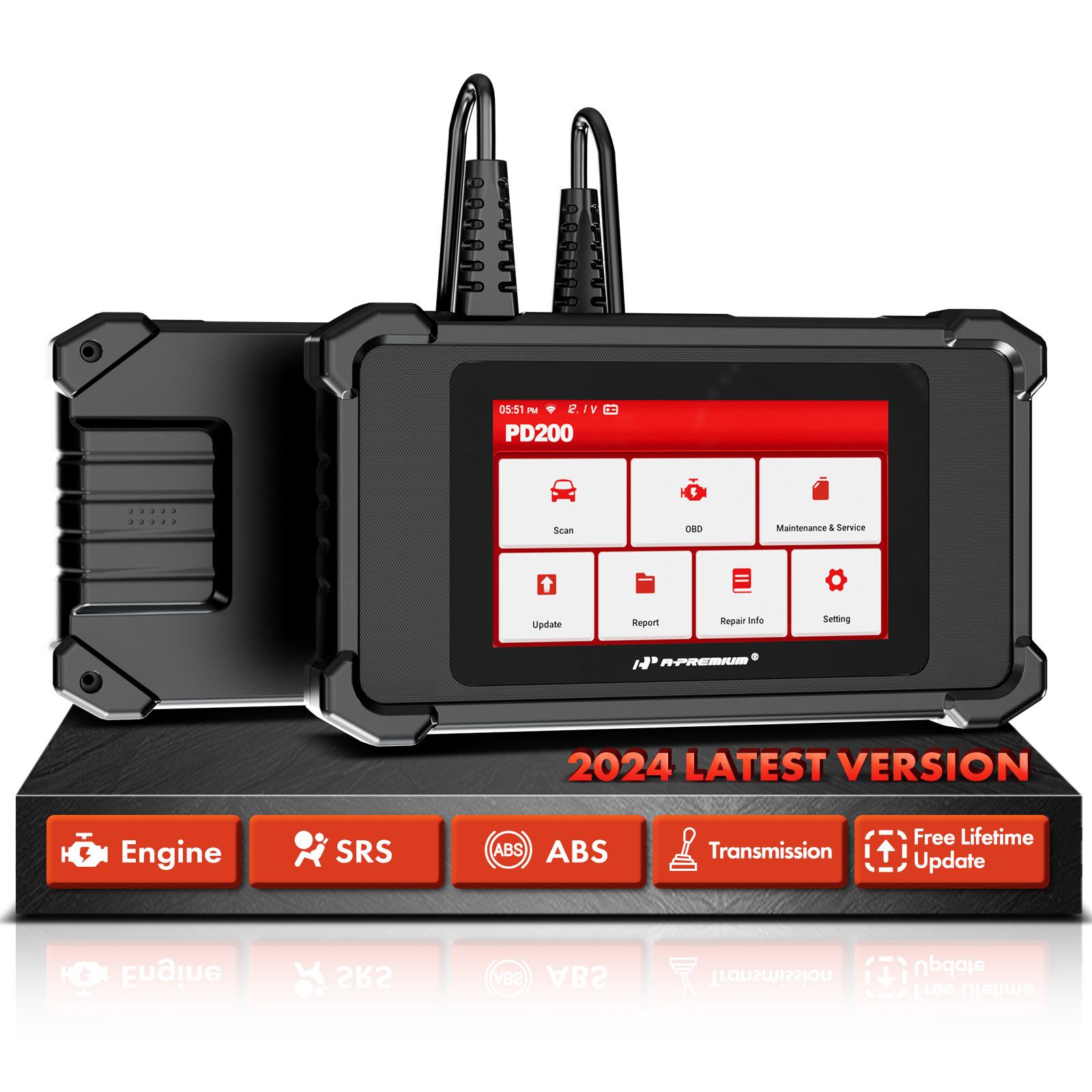 A-Premium 2024 PD200 Enhanced 4 System OBD2 Diagnostic Tool Engine/ABS/SRS/Transmission, 8 Reset, Free Online Update