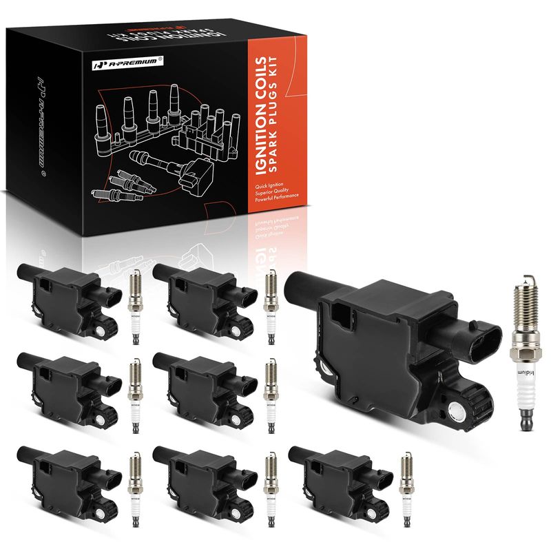 8 Pcs Ignition Coil & IRIDIUM Spark Plug Kits for 2019 GMC Sierra 1500 6.2L V8