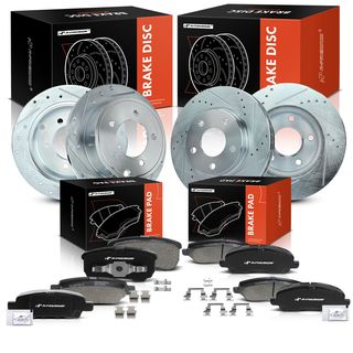 12 Pcs Front & Rear Drilled Brake Rotors & Ceramic Pads for Dodge Caliber