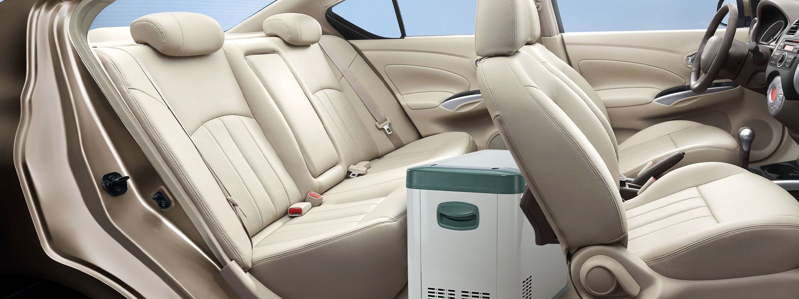 A-Premium portable car Fridge working in a car