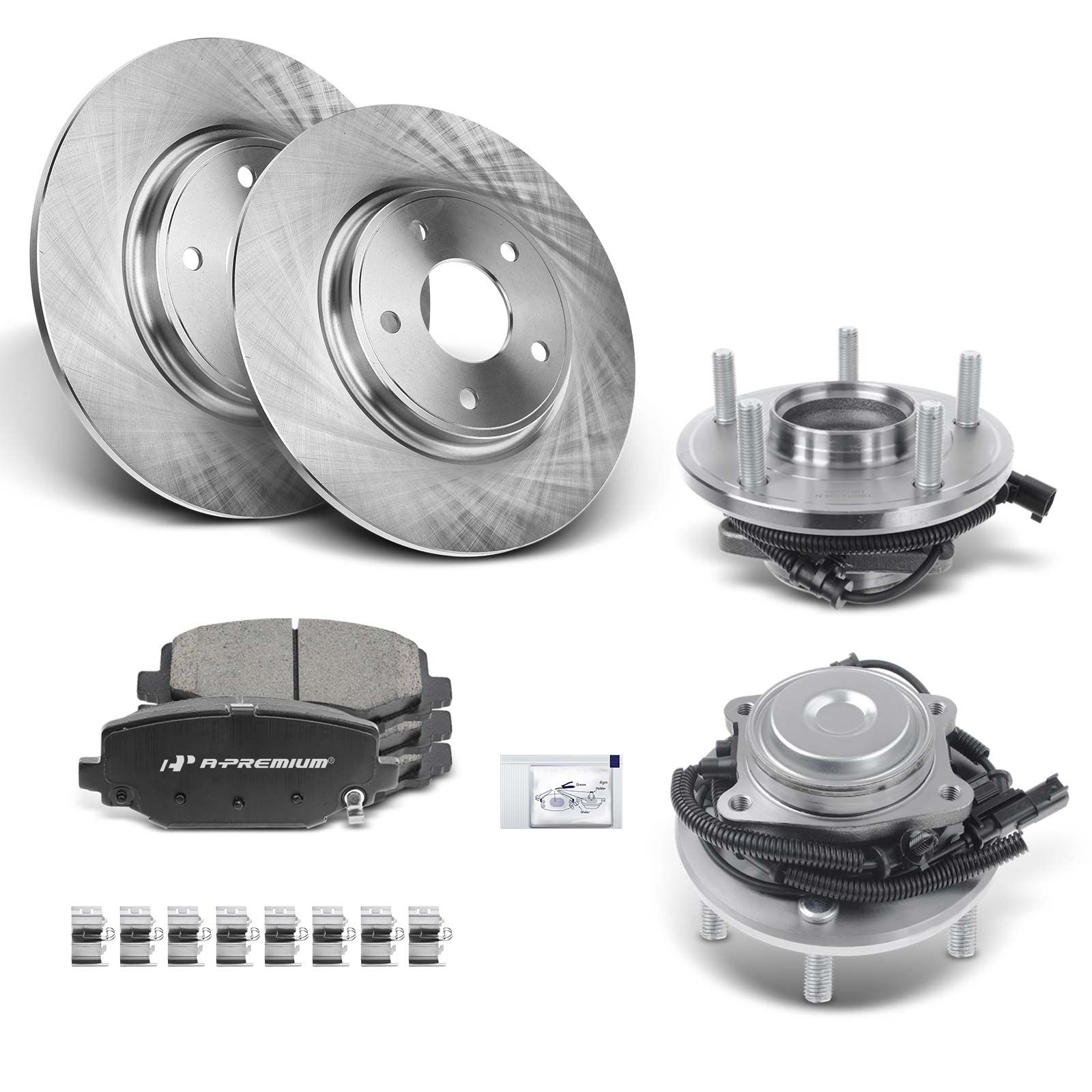 8 Pcs Rear Disc Brake Rotor & Pads + Hub Bearing for 2013 Dodge Grand Caravan