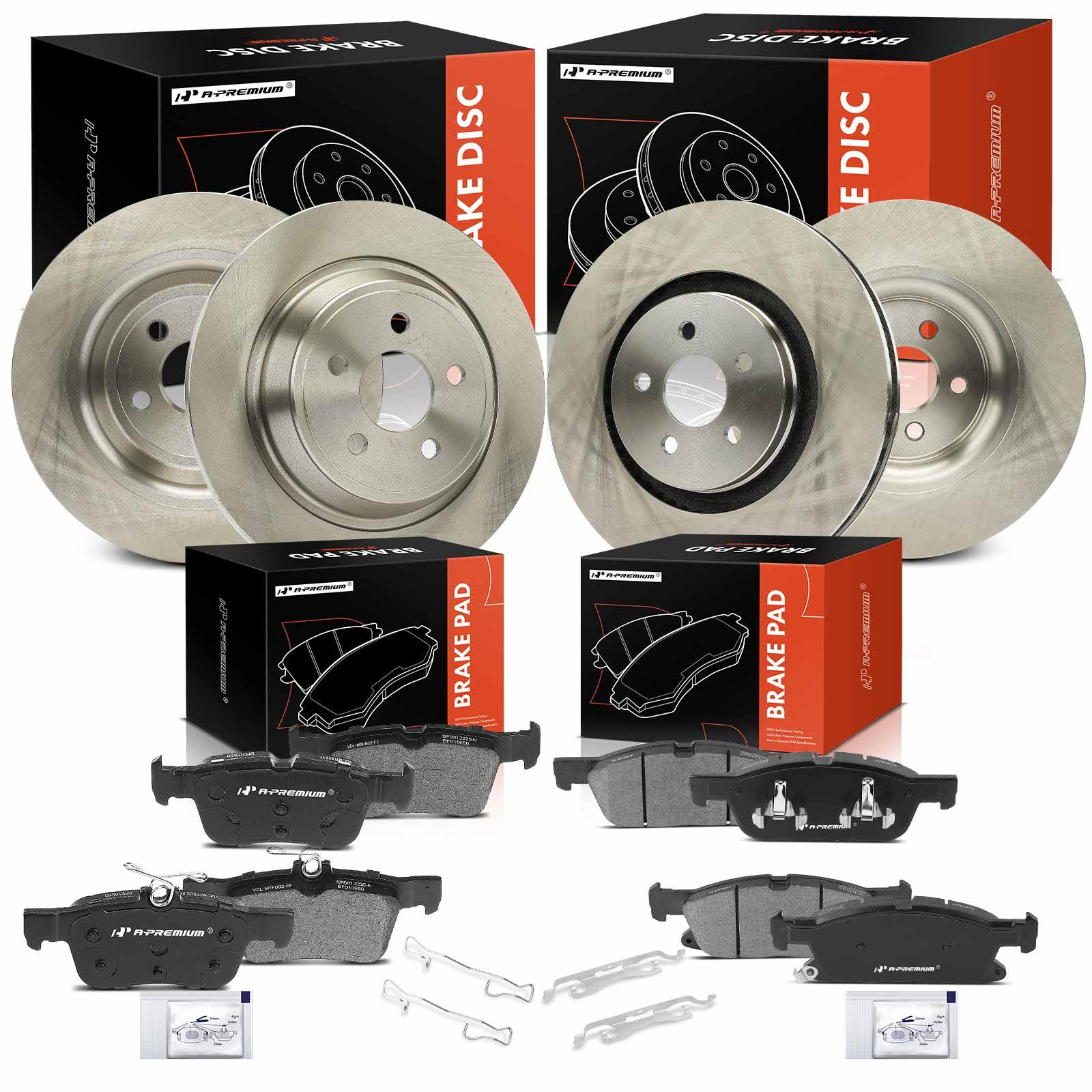 12 Pcs Front & Rear Disc Rotors & Brake Pads for 2016 Ford Edge