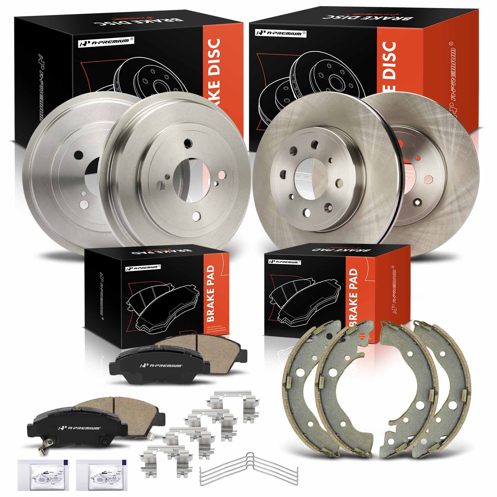 Front Disc Rotors & Pads & Rear Drums & Shoes for 2015 Honda Fit