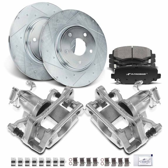 Rear Drilled Brake Rotors & Pads + Brake Calipers for Dodge Journey 2012-2018