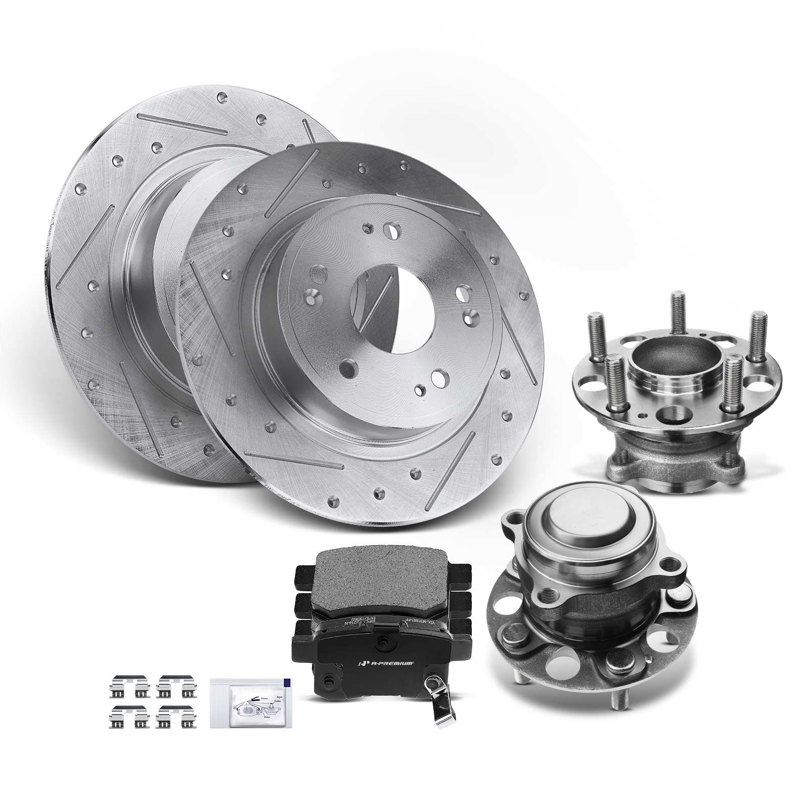 Rear Drilled Brake Rotors & Pads + Hub Bearing for Honda Accord 2014-2017