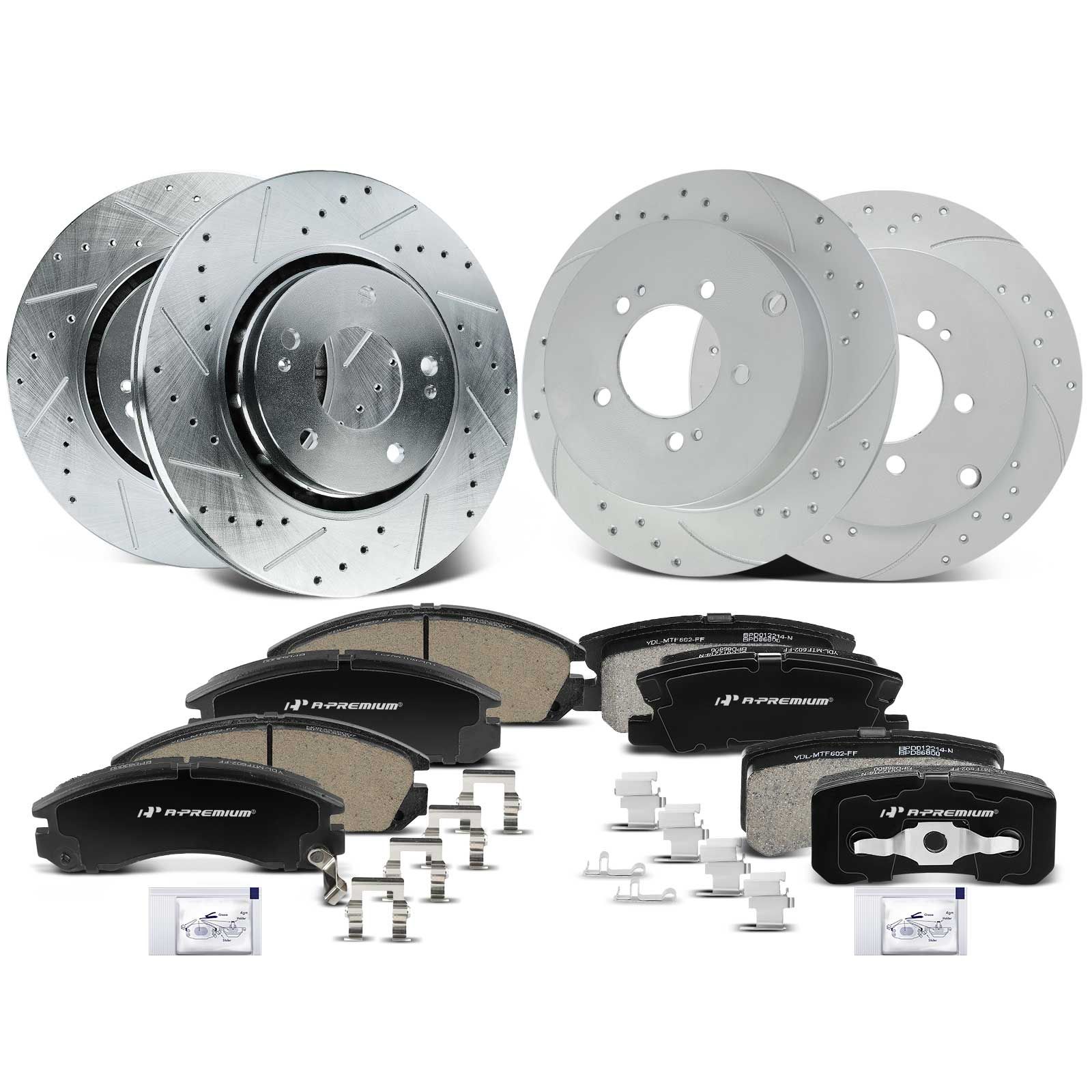 12 Pcs Front & Rear Drilled Brake Rotors & Brake Pads for 2013 Mitsubishi Lancer