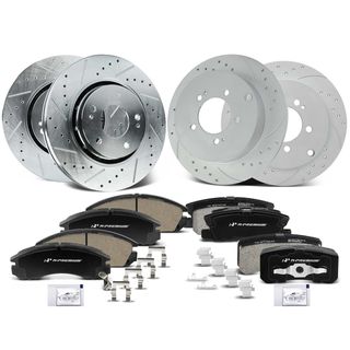 12 Pcs Front & Rear Drilled Brake Rotors & Brake Pads for Mitsubishi Lancer