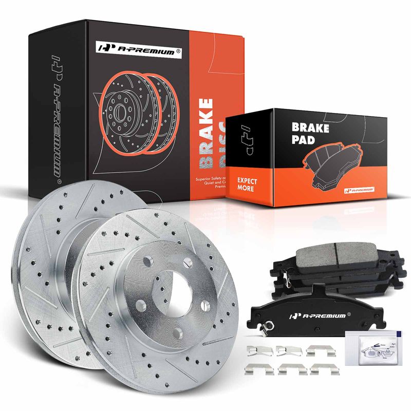 Front Drilled Rotors & Ceramic Brake Pads for 1997 Chevrolet Malibu