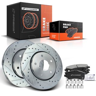 Front Drilled Rotors & Ceramic Brake Pads for Dodge Grand Caravan Chrysler Ram