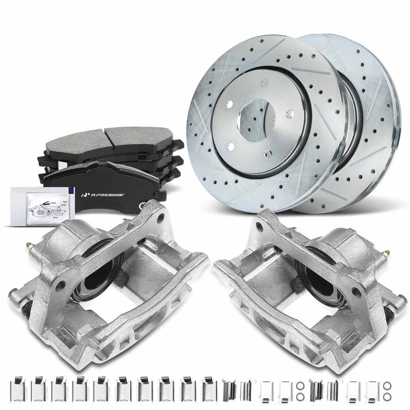 Front Drilled Brake Rotors & Pads + Brake Calipers for 2010 Chrysler Town & Country