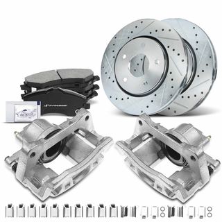 Front Drilled Brake Rotors & Pads + Brake Calipers for Chrysler Town & Country