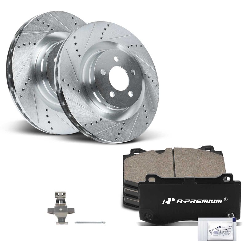 Front Drilled Rotors & Ceramic Brake Pads for 2019 Dodge Charger