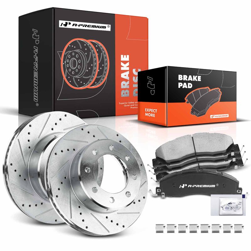 Front Drilled Rotors & Ceramic Brake Pads for 2015 Ram 3500