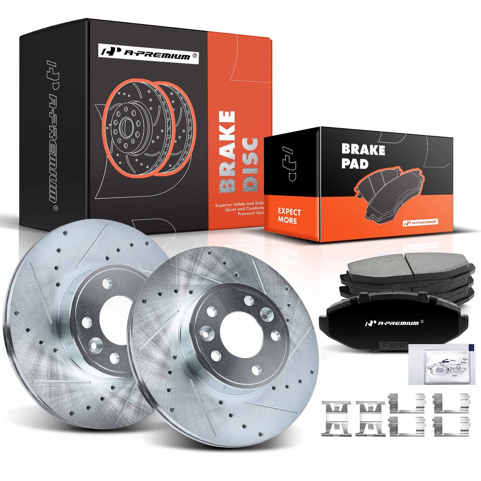 6 Pcs Front Drilled Rotors & Ceramic Brake Pads for 2001 Ford Crown Victoria