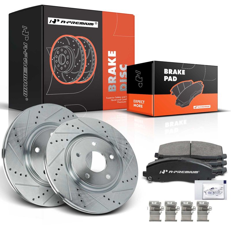 Front Drilled Rotors & Ceramic Brake Pads for 2020 Chrysler Pacifica