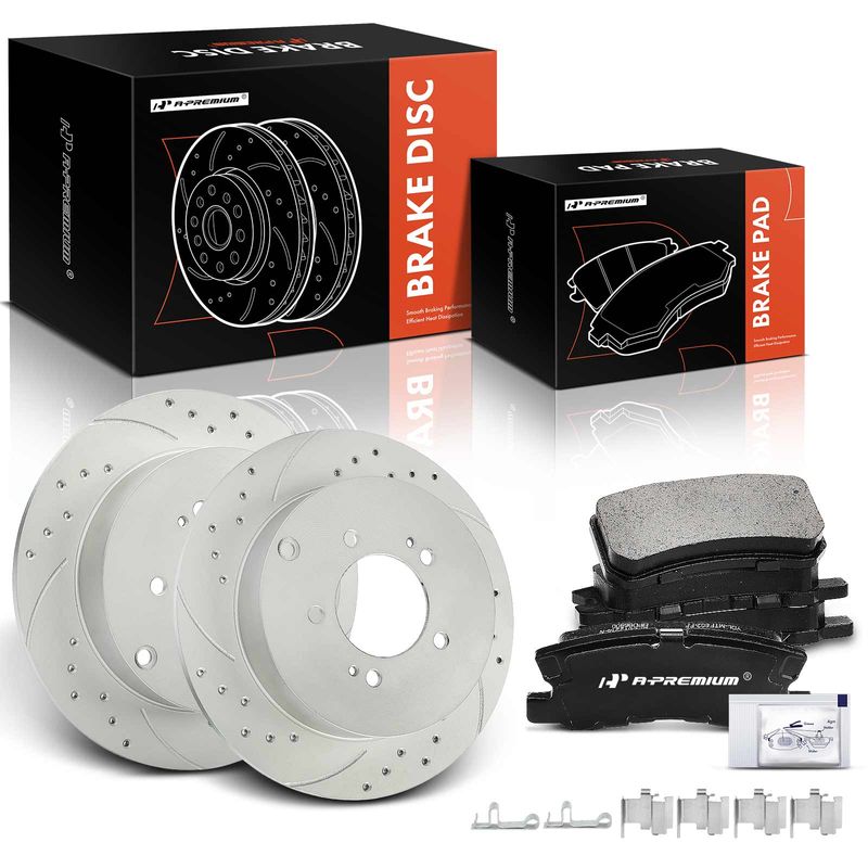 6 Pcs Rear Drilled Rotors & Ceramic Brake Pads for 2012 Mitsubishi Outlander