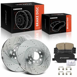 6 Pcs Front Drilled Rotors & Ceramic Brake Pads for Jeep Compass 2017-2022 Renegade