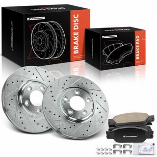 6 Pcs Front Drilled Rotors & Ceramic Brake Pads for Ford Jaguar S-Type