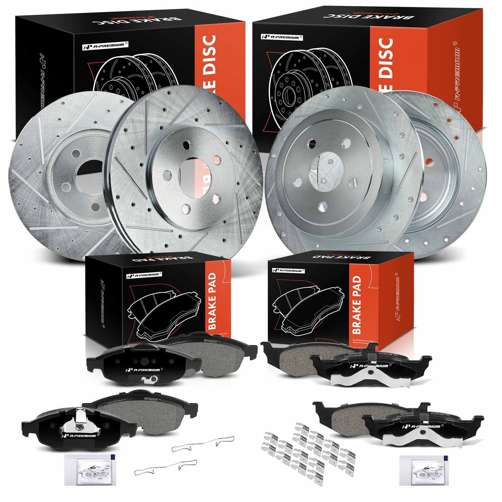 12 Pcs Front & Rear Drilled Brake Rotors & Ceramic Pads for 2002 Dodge Stratus