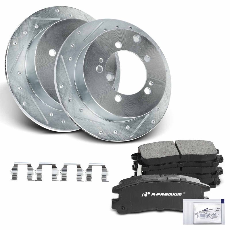 Rear Drilled Rotors & Ceramic Brake Pads for 2005 Dodge Stratus