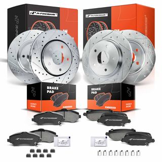 Front & Rear Drilled Rotors & Ceramic Brake Pads for Chrysler Town & Country