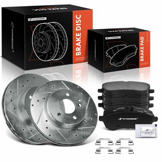 6 Pcs Front Drilled Rotors & Ceramic Brake Pads for Mercedes-Benz C250