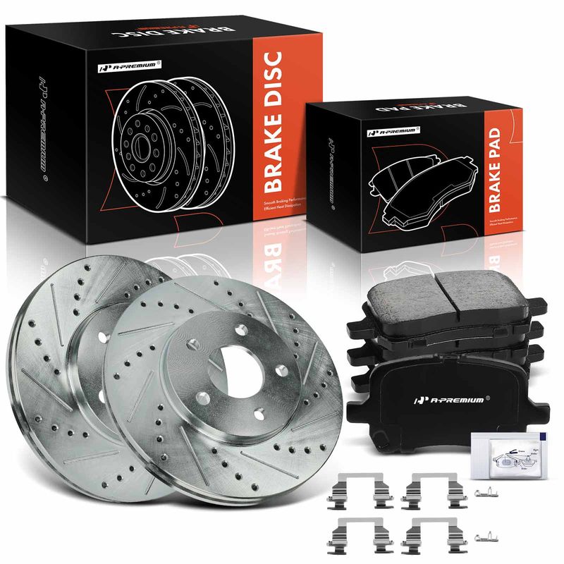 6 Pcs Front Drilled Rotors & Ceramic Brake Pads for 2007 Chevrolet HHR