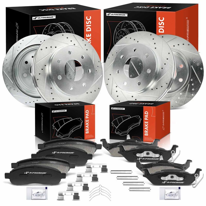 12 Pcs Front & Rear Drilled Rotors & Ceramic Brake Pads for 2007 Ford F-150