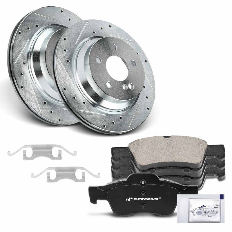 thumbnail image 2 of Detroit Axle Rear Drilled & Slotted Brake Rotors With Ceramic Pads For Mercedes ML320 ML350 1998-2005 2 of 5