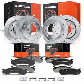 Front & Rear Drilled Rotors & Ceramic Brake Pads for Chevy Silverado GMC Sierra