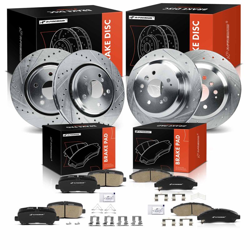 12 Pcs Front & Rear Drilled Brake Rotors & Brake Pads for 2017 Honda Ridgeline