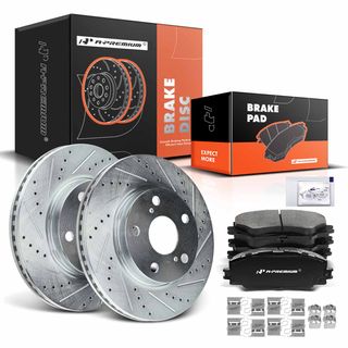 Front Drilled Rotors & Ceramic Brake Pads for Toyota RAV4 06-18 Pontiac Scion