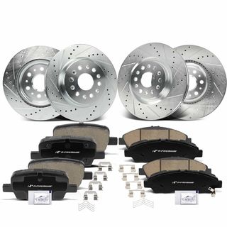 12 Pcs Front & Rear Drilled Rotors & Ceramic Brake Pads for Buick Enclave 18-20