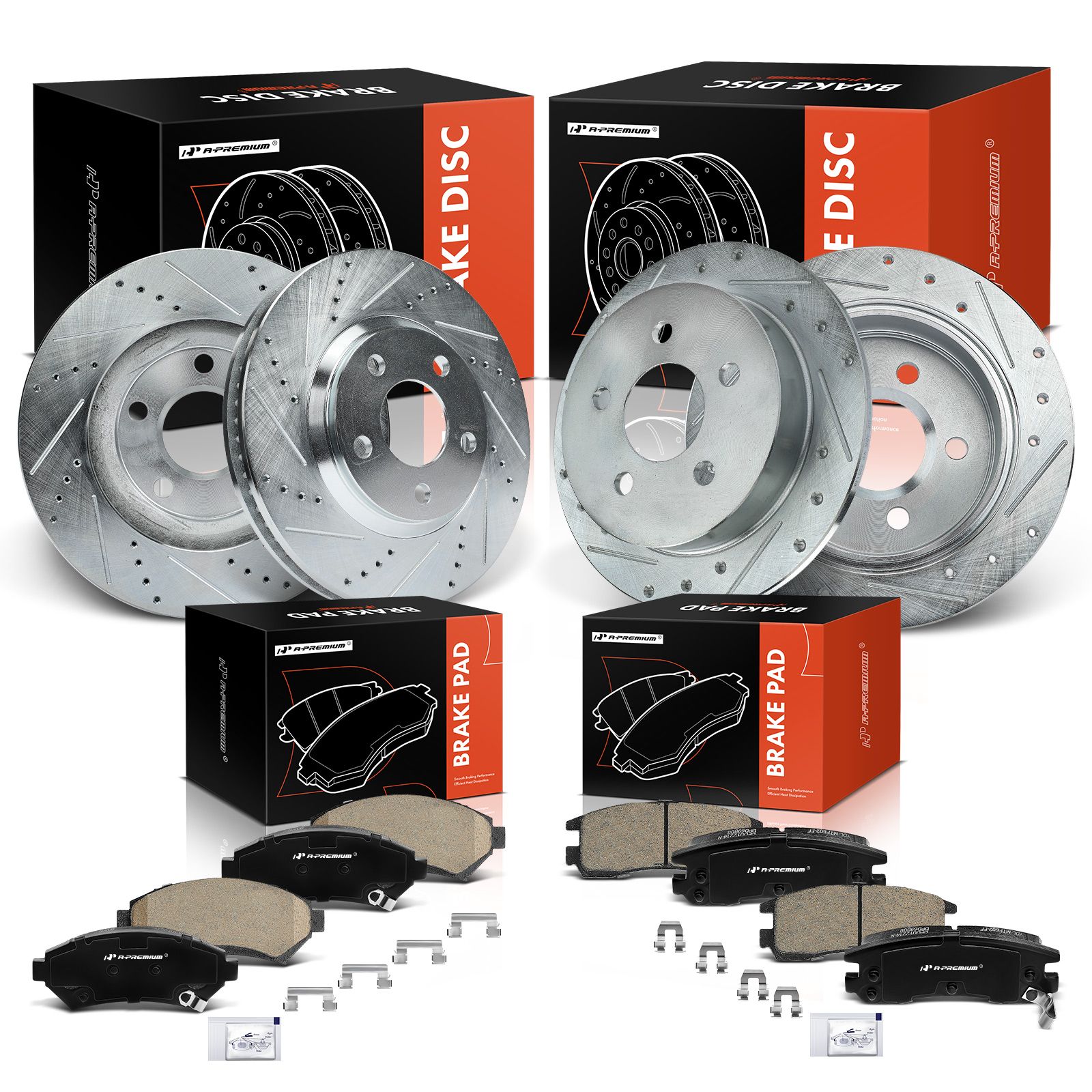 12 Pcs Front & Rear Drilled Brake Rotors & Ceramic Pads for 2005 Chevrolet Monte Carlo