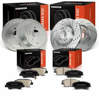 12 Pcs Front & Rear Drilled Brake Rotors & Brake Pads for Hyundai Tucson Kia