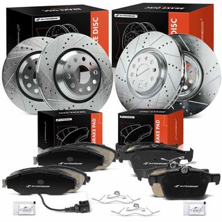 12 Pcs Front & Rear Drilled Rotors & Ceramic Brake Pads for Audi S3 15-20 VW