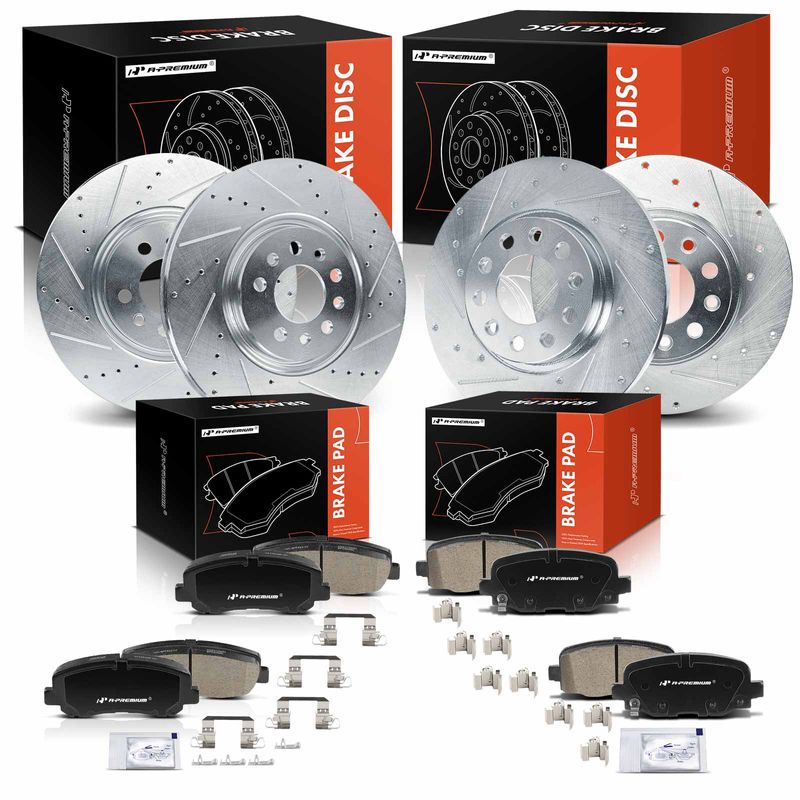 12 Pcs Front & Rear Drilled Brake Rotors & Brake Pads for 2017 Chrysler 200