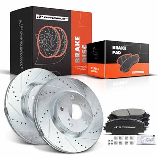 Front Drilled Rotors & Ceramic Brake Pads for Toyota RAV4 Matrix Pontiac Vibe