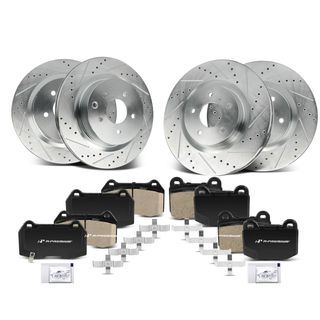 12 Pcs Front & Rear Drilled Brake Rotors & Brake Pads for INFINITI G35 2004