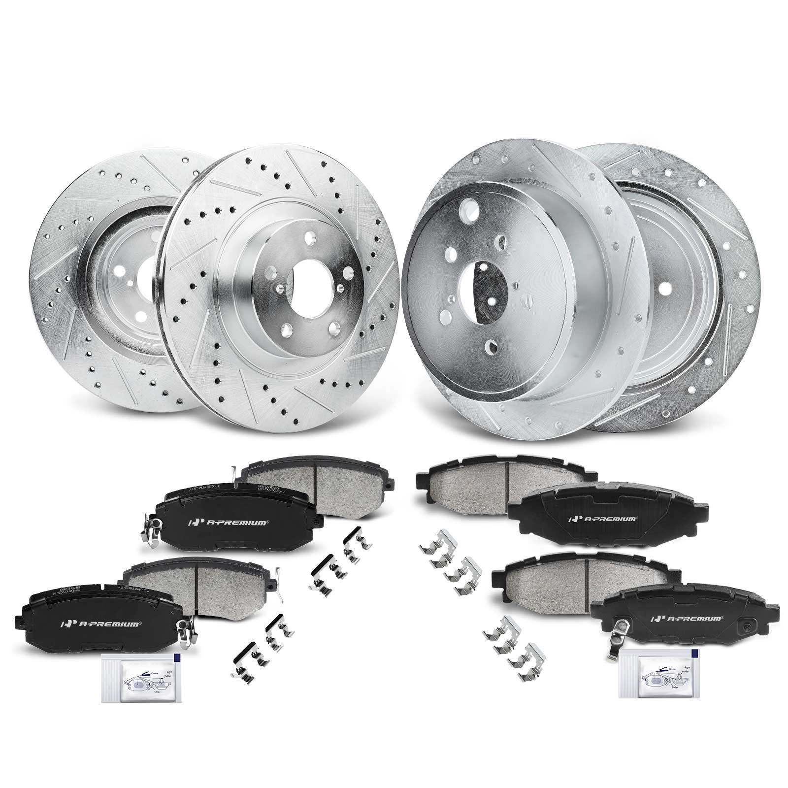 Front & Rear Drilled Rotors & Ceramic Brake Pads for 2014 Subaru BRZ