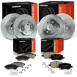 12 Pcs Front & Rear Drilled Brake Rotors & Brake Pads for Buick Terraza Chevy