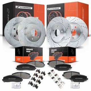 Front & Rear Drilled Rotors & Ceramic Brake Pads for Chrysler Dodge Ram VW