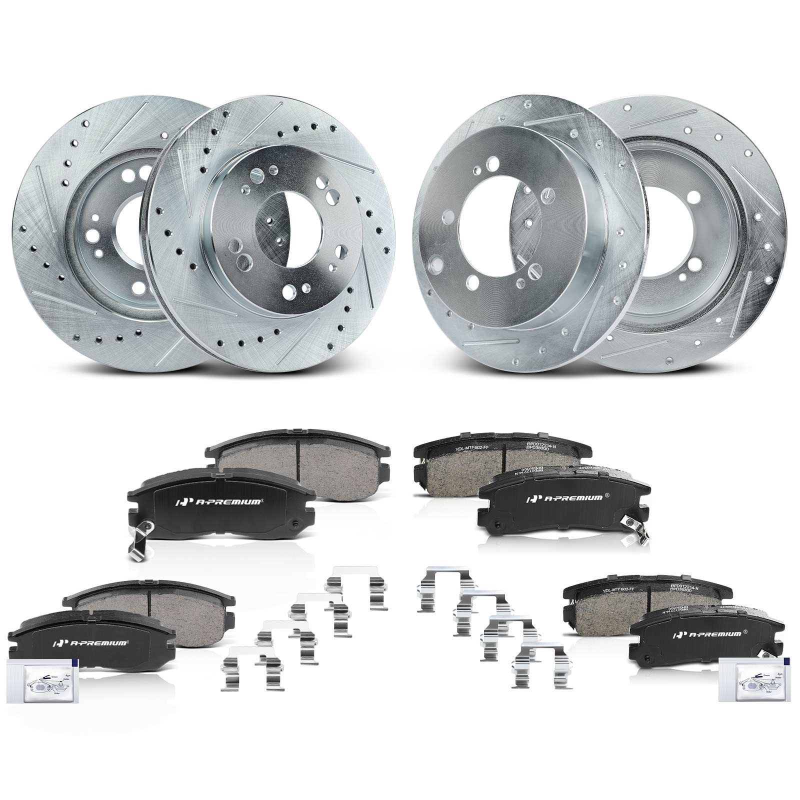 12 Pcs Front & Rear Drilled Rotors & Ceramic Brake Pad for 1996 Dodge Avenger