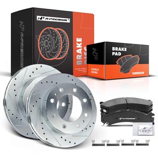 Front Drilled Rotors & Ceramic Brake Pads for Chevy Silverado 1500 HD Cadillac