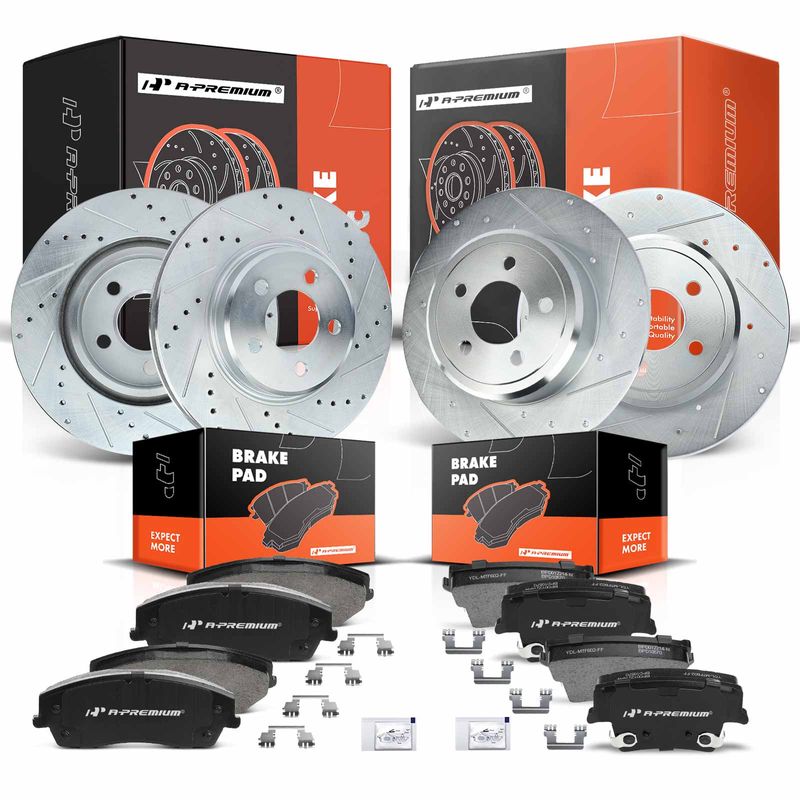 Front & Rear Drilled Rotors & Ceramic Brake Pads for Chrysler 300 Dodge