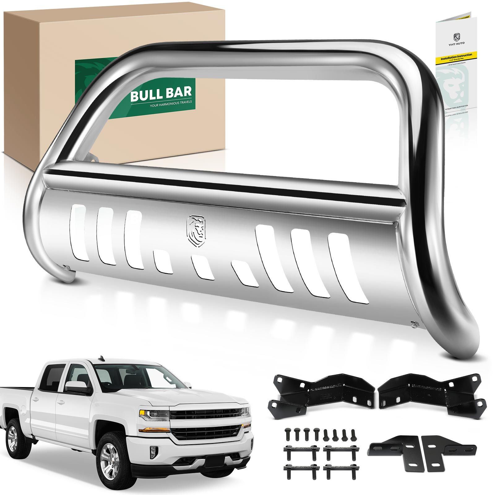 3 Inch Silver S/S 304 Bull Bar Front Bumper Push Grille Guard for Chevy Silverado 2500 HD 2020-2023