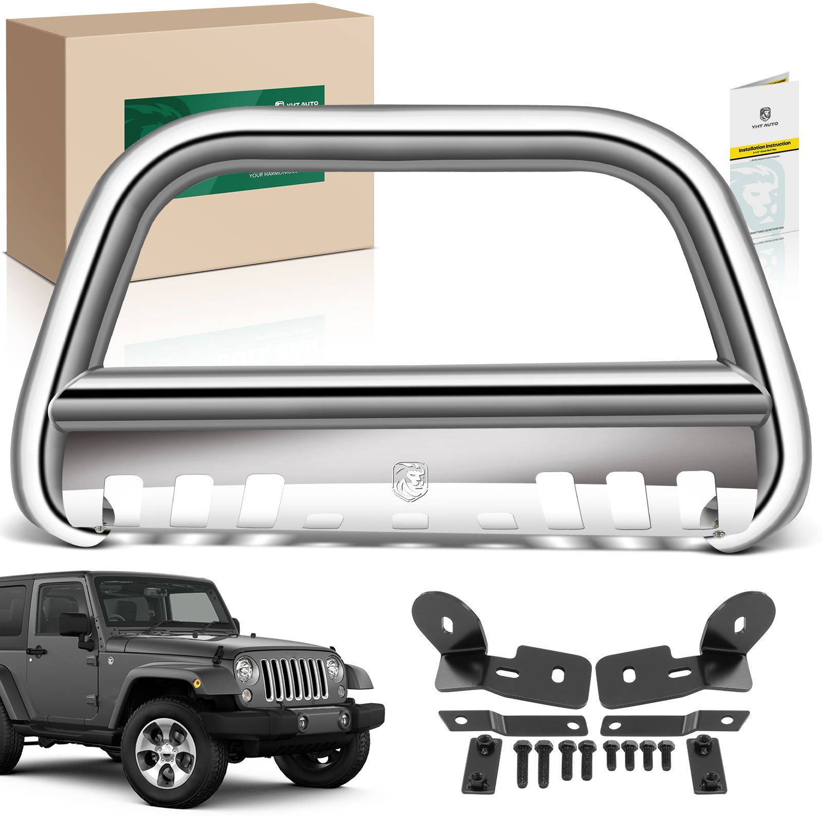 3 Inch Silver S/S 304 Bull Bar Front Bumper Grille Guard for Jeep Wrangler 2010-2018 Wrangler JK