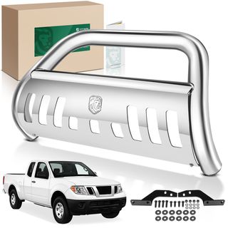 3 Inch Silver S/S 304 Bull Bar Front Bumper Grille Guard with Skid Plate for Nissan Frontier 2022-2024