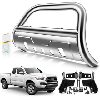 3.5 Inch Silver S/S 304 Bull Bar Front Bumper Grille Guard with Skid Plate for Toyota Tacoma 2016-2023